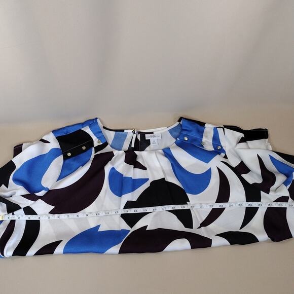 Liz Claiborne Plus Size Blue Black Geometric Pattern Cuffed Sleeves Formal Shirt - Picture 8 of 12